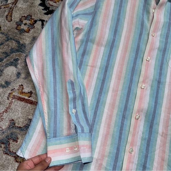 Tommy Bahama Men's linen Sunset Pier Stripe Shirt, Blue Crush large - Picture 8 of 13